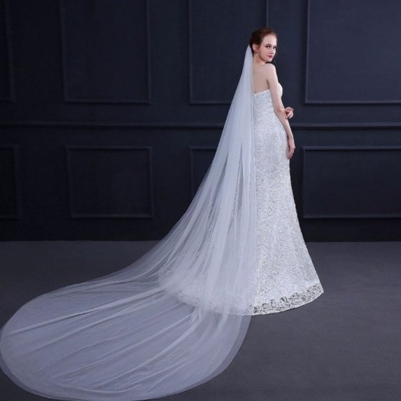 Wedding veil white bride bridal cathedral long 3m tulle comb elegant beautiful